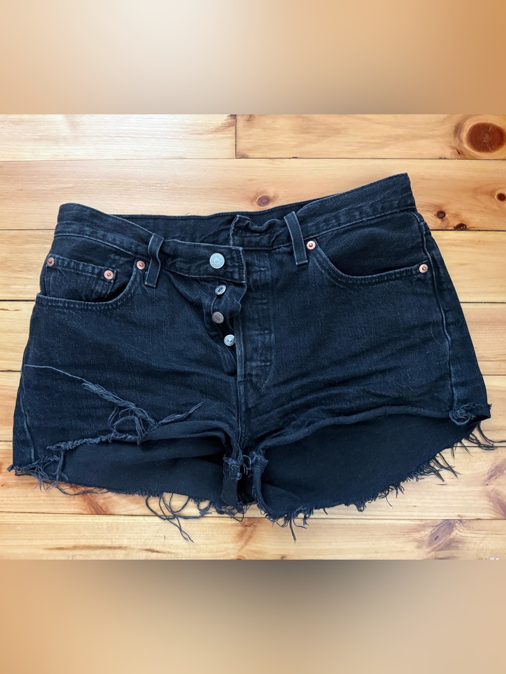 Levi's Black Distressed Denim Jean Shorts